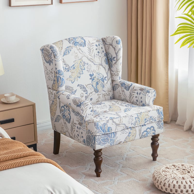 Accent Arm Chair with Turned Legs and Round Arms - Blue