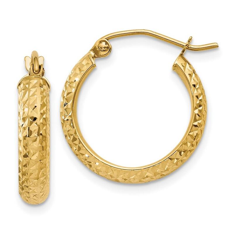 Curata 14k Yellow Gold Hinged Post Sparkle Cut Hollow Hoop Earrings - 17mm