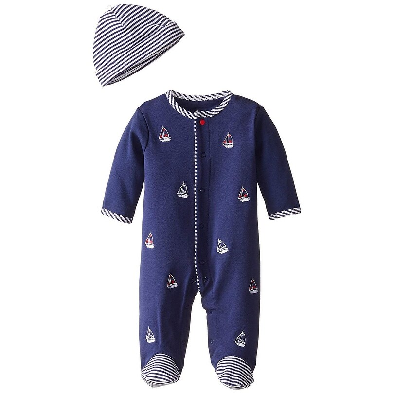 Shop Little Me Baby Boys Newborn Sailboats Footie And Hat Navy Navy Size Newborn Overstock 28747083