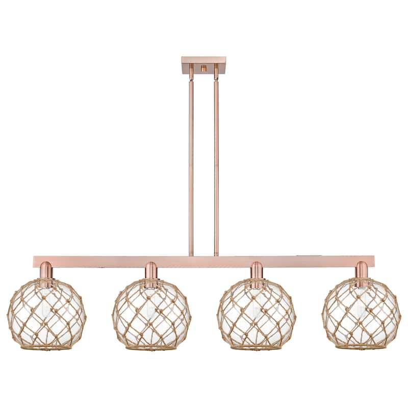 Innovations Lighting Endless Possibilities Arcadia - Farmhouse Rope - 4 Light 53" Stem Hung Island Light - Clear Glass with Brown Rope/Antique Copper