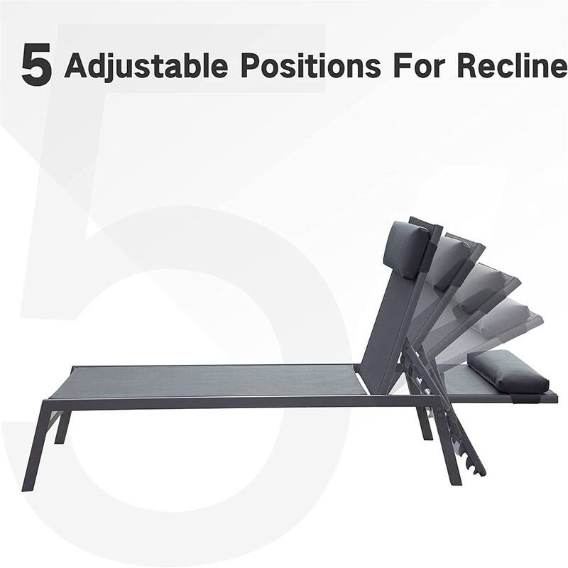 3Pcs Lounge Chair Set with Table,5 Position Adjustable Backrest with Headrest