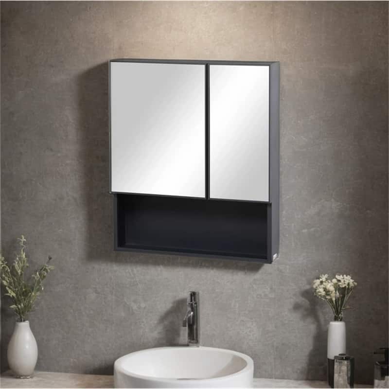 Wall Mounted Mirror Cabinet with Double Doors and Storage Shelves