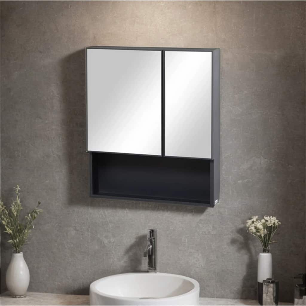 Wall Mounted Mirror Cabinet with Double Doors and Storage Shelves