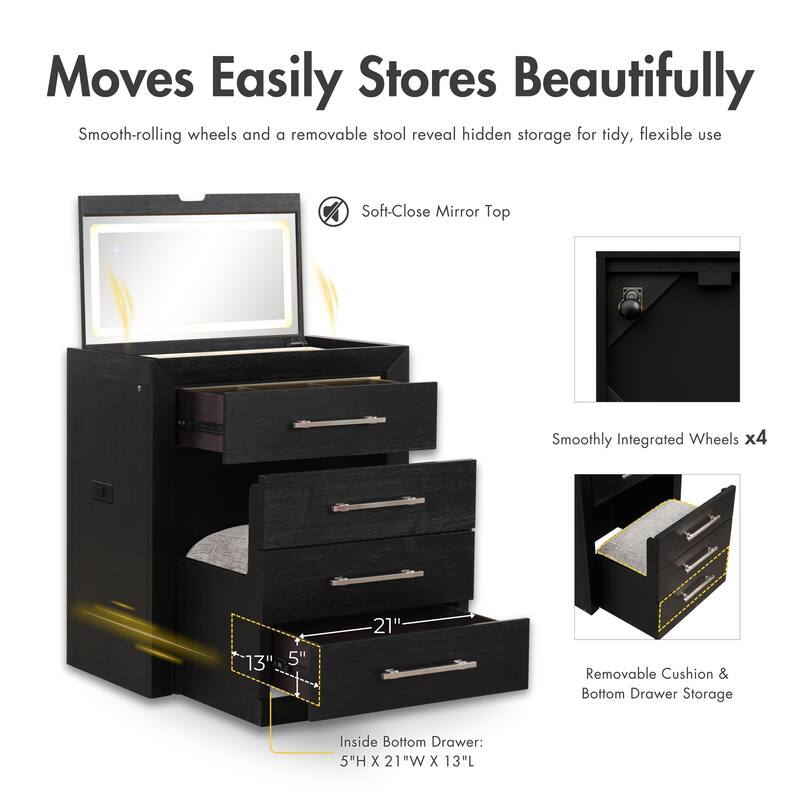 Furniture of America Alaric Modern Black Solid Wood 2-Piece Bedroom Set with 32-inch Makeup Vanity