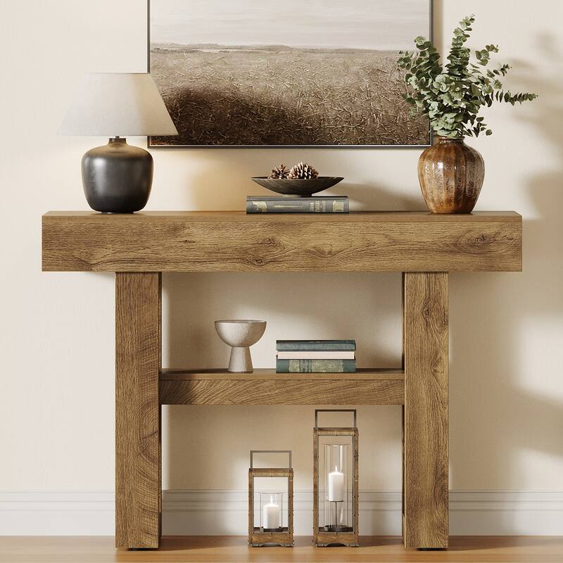 41-Inch Farmhouse Console Table for Entryway, 2-Tier Narrow Sofa Table - 41.34" W x 11.81" D x 31.5" H