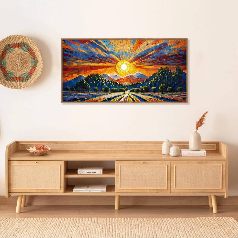 Colorful Boho Mountain Framed Canvas Wall Art Set