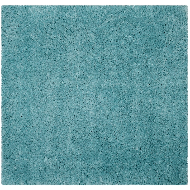 SAFAVIEH Polar Shag Alabama Glam Solid 3-inch Extra Thick - 6'7" x 6'7" Square - Light Turquoise - Square/Runner