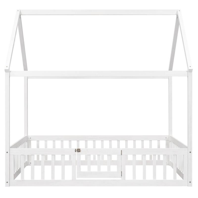 Pine House Bed with Fence and Door
