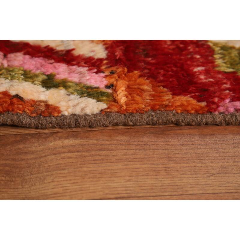 Hand Knotted Oriental 100% Wool Carpet Modern Tribal Pink Moroccan Area Rug - 9' 10'' X 6' 5''