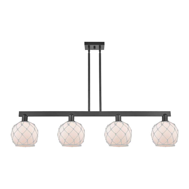 Innovations Lighting Endless Possibilities Arcadia - Farmhouse Rope - 4 Light 51" Stem Hung Island Light - White Glass with White Rope/Matte Black