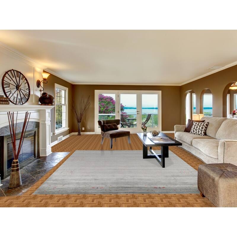 All-Over Striped Gabbeh Oriental Area Rug Hand-Knotted Wool Carpet - 8'2"x 9'9"