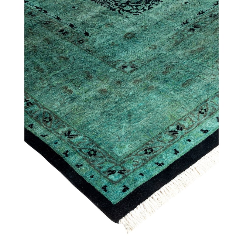 Overton Hand Knotted Wool Vintage Inspired Modern Contemporary Overdyed Green Area Rug - 9' 2" x 12' 2"
