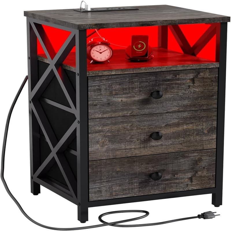 Nightstand with Charging Station - Retro