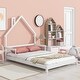 preview thumbnail 2 of 16, Full Size House Headboard Bed Frame with Handrails for Kids' Bedroom, White