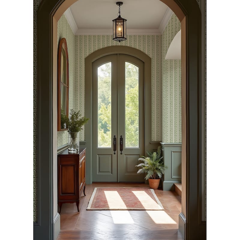 Rosehip Stripe Boughs Green Peel and Stick Wallpaper