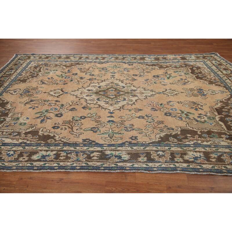Hand Knotted Oriental 100% Wool Carpet Traditional Floral Peach Hamedan Area Rug - 10' 2'' X 6' 7''