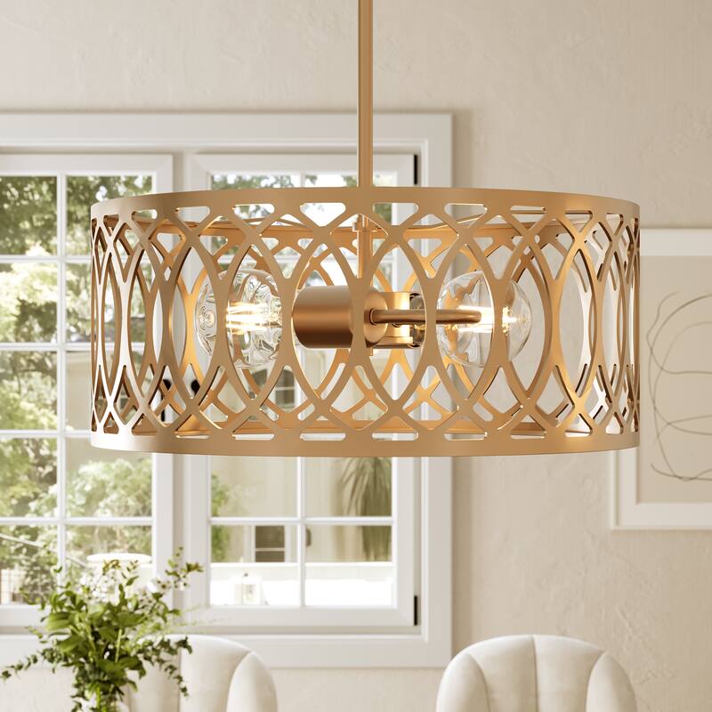 13" 2-Light Dimmable Modern Drum Chandelier with Adjustable Height - Champagne Gold