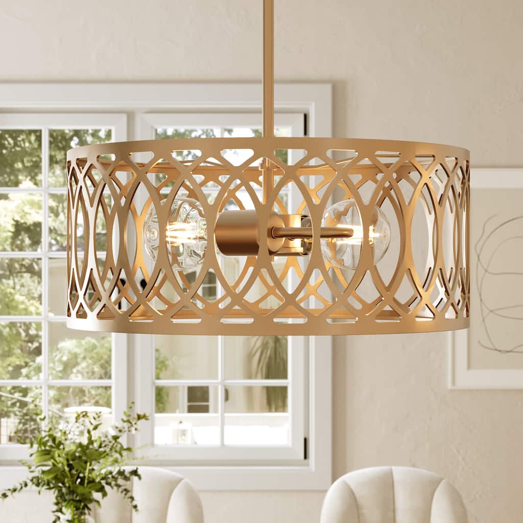 13" 2-Light Dimmable Modern Drum Chandelier with Adjustable Height