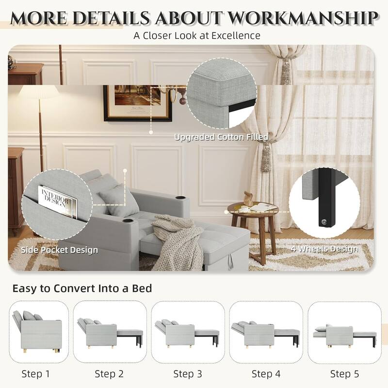 AECOJOY Sleeper Chair Extra Wide Convertible Chair Bed 3-in-1 Pull Out Single Sofa