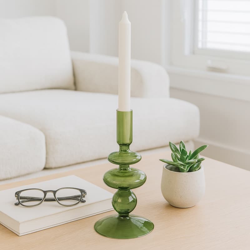 Sculptural Glass Candle Holder with Rounded Accent Base - Modern Tabletop Candle Holder for Any Room