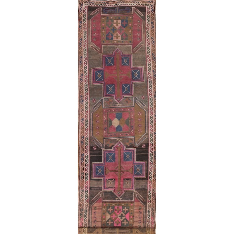 Ardebil Persian Vintage Runner Rug Handmade Wool Carpet - 3'7" x 13'4"