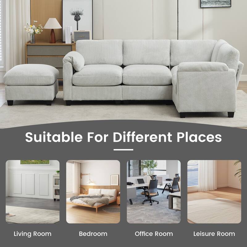 Multi-Seater Corduroy Sectional Sofa, Soft & Comfortable Corner Sofa