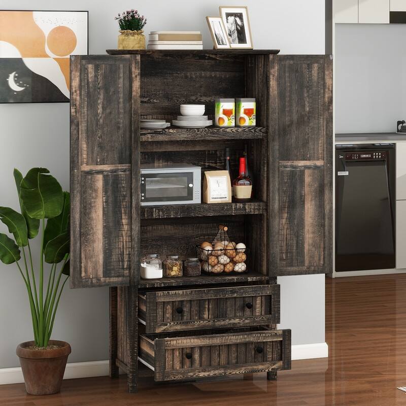 Moasis 64" Farmhouse Tall Kitchen Pantry Storage Cabinet with 2 Drawers & Doors