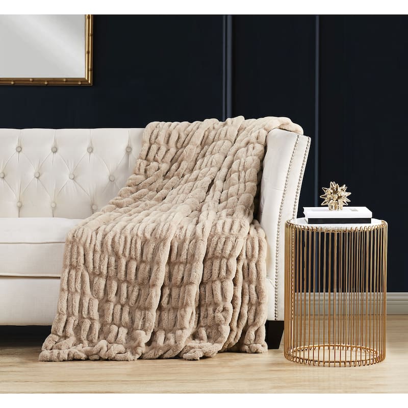 Badgley Mischka Home Ruched Faux Rabbit Fur 50x70 Throw in Gift Box