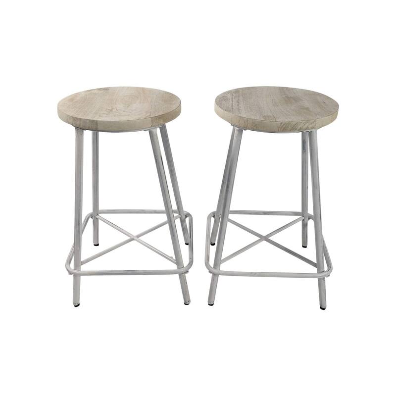Driftwood Seat Counter Stools - 24" - Whitewash Finish - Set of 2