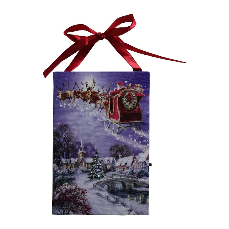 6 LED Fiber Optic Christmas Tree and Santa Sleigh Wall Art Decor - 6"