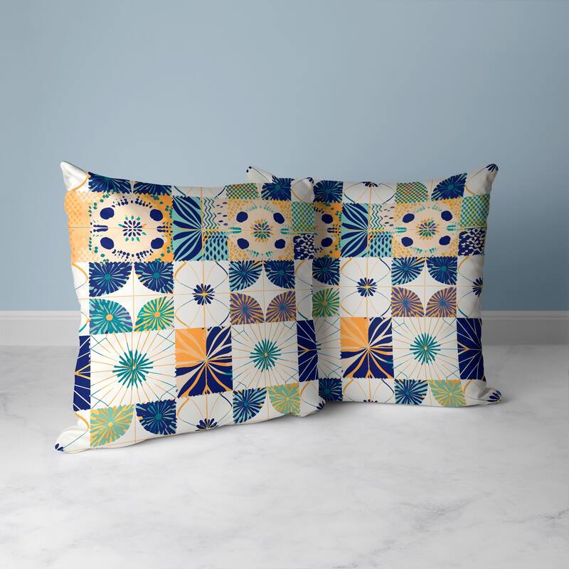 Zellige Dreamscapes Faux Suede Reversible Throw Pillow Blue and Orange