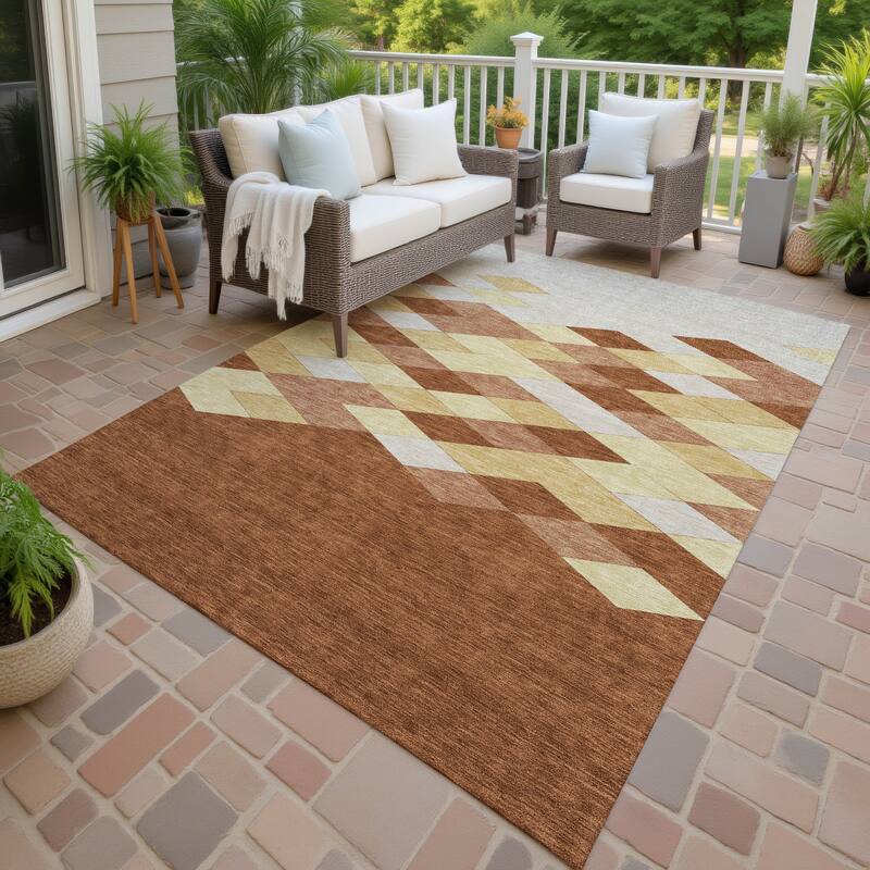 Machine Washable Indoor/ Outdoor Modern Avo Chantille Rug - Paprika - 10' x 14'