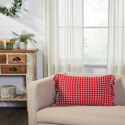 Gallen Red White Pillow Fringed 14x22