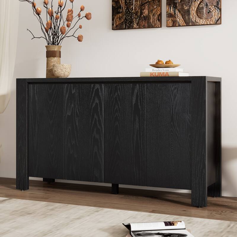 Retro 4-Door Sideboard with Distressed and Adjustable Shelves