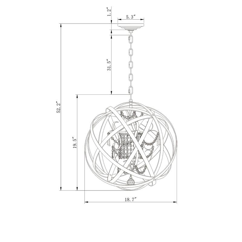 Kassdin Matte Black+Gold Metal and Crystal Orb 1-Light Chandelier