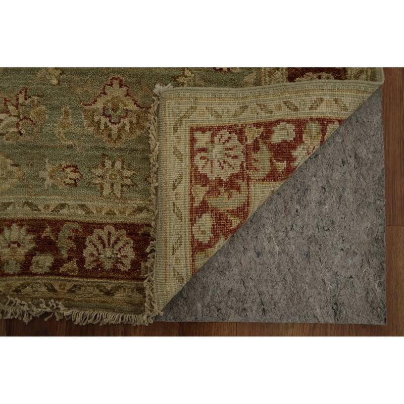 Hand Knotted Oriental 100% Wool Carpet Traditional Floral Green Peshawar Runner Rug - 19' 8'' X 2' 8''