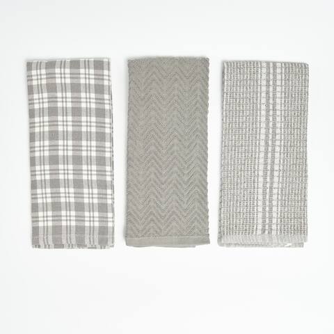 Nautica Home 100% Cotton Grey 18 in. x 28 in. Kitchen Towels (3 Piece Set)