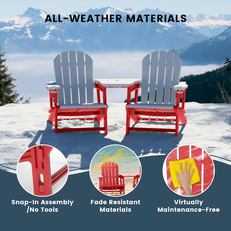 Polytrends Coastline Outdoor Poly Adirondack Chair Set with Connecting Tray & Cup Holder