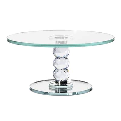 Exquisite Round Crystal Dessert Stand with Mirror Pedestal Base