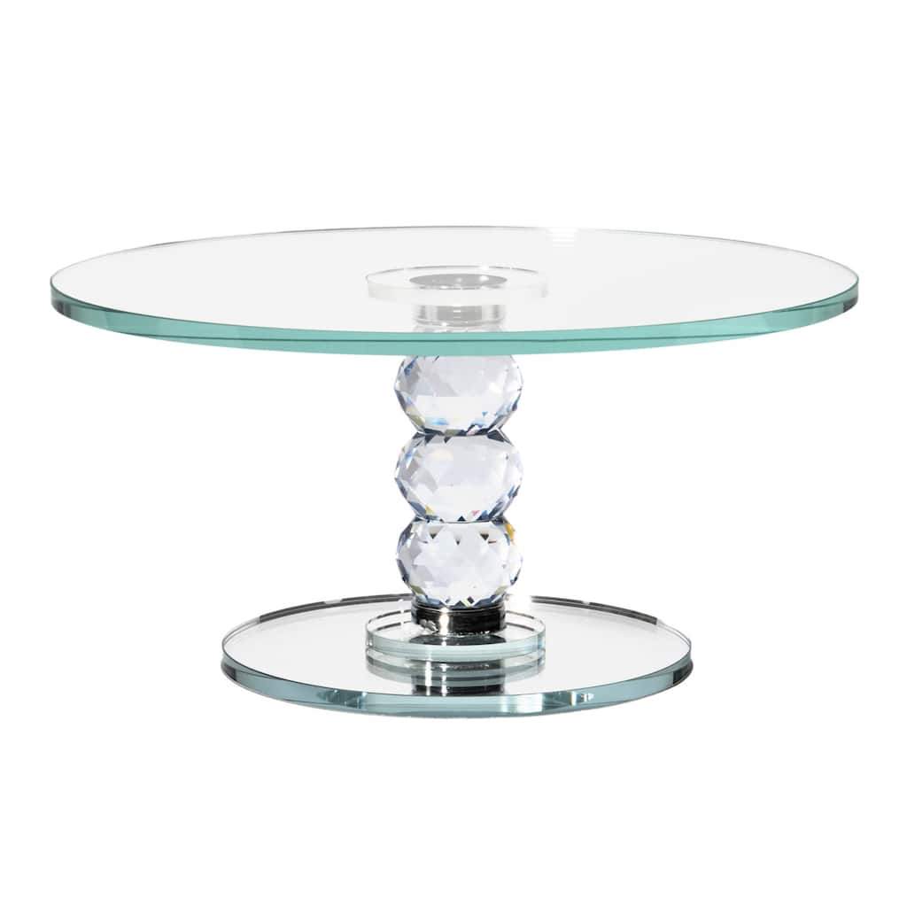 Exquisite Round Crystal Dessert Stand with Mirror Pedestal Base
