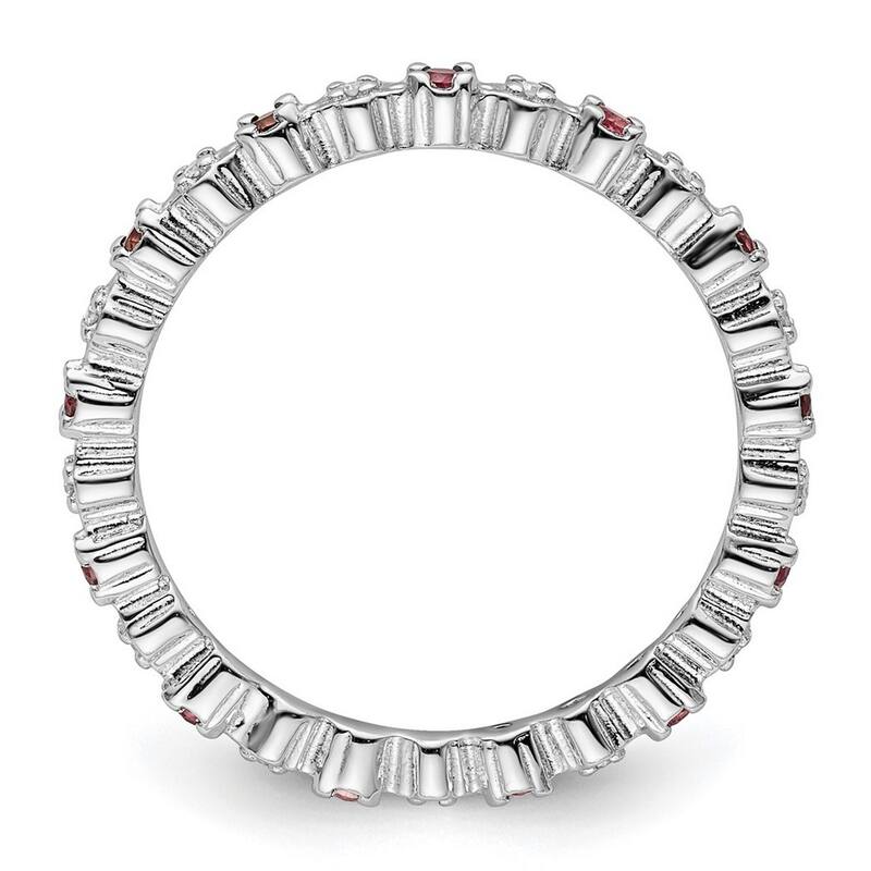 Curata 925 Sterling Silver Polished Prong set Stackable Expressions Pink Tourm. and Diamond Ring