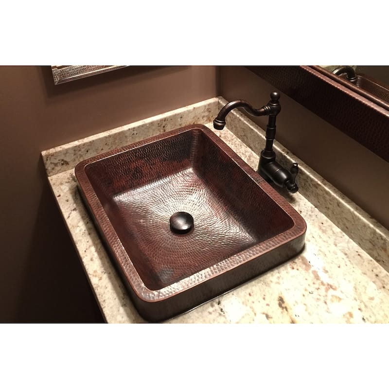 19-in Rectangle Skirted Vessel Hammered Copper Sink (VREC19SKDB)