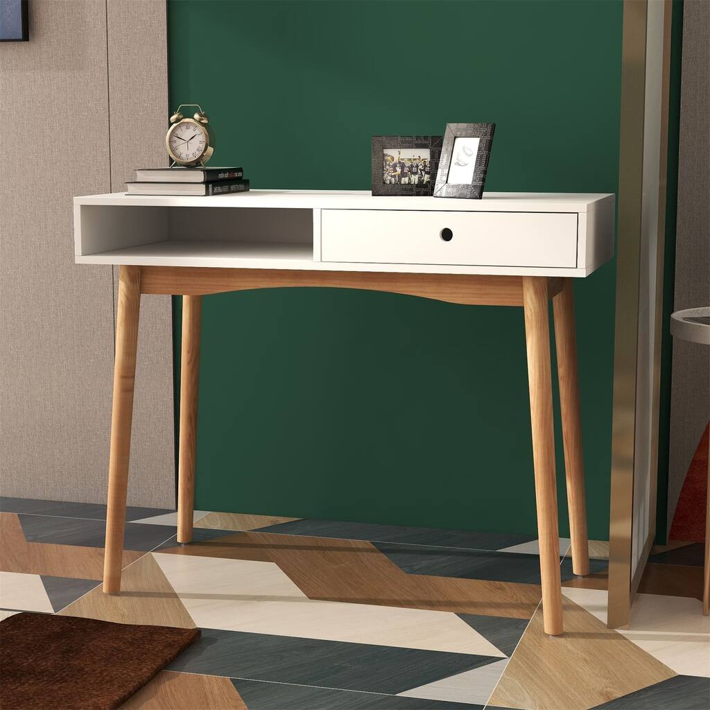 Writing Desk with Drawer Mid Century Modern Desk,Wood Home Office Desk ...