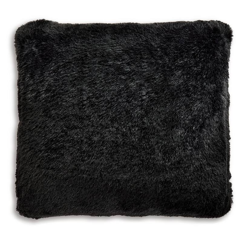 Dift Square Accent Throw Pillow, 20 Inch, Black Faux Rabbit Fur Face