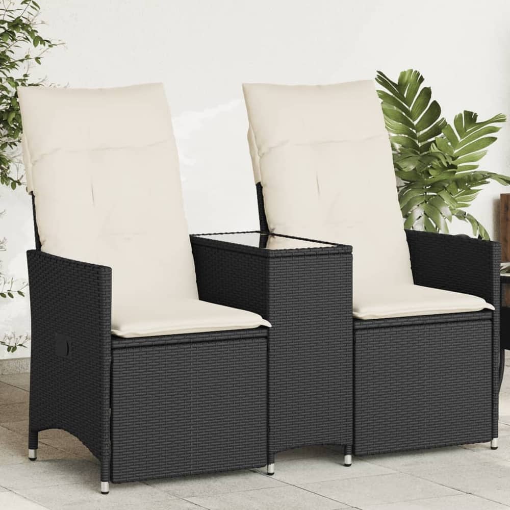 vidaXL Reclining Patio Sofa 2-Seater with Table Loveseat Furniture Poly Rattan - 23.2 x 51.2 x 36.2