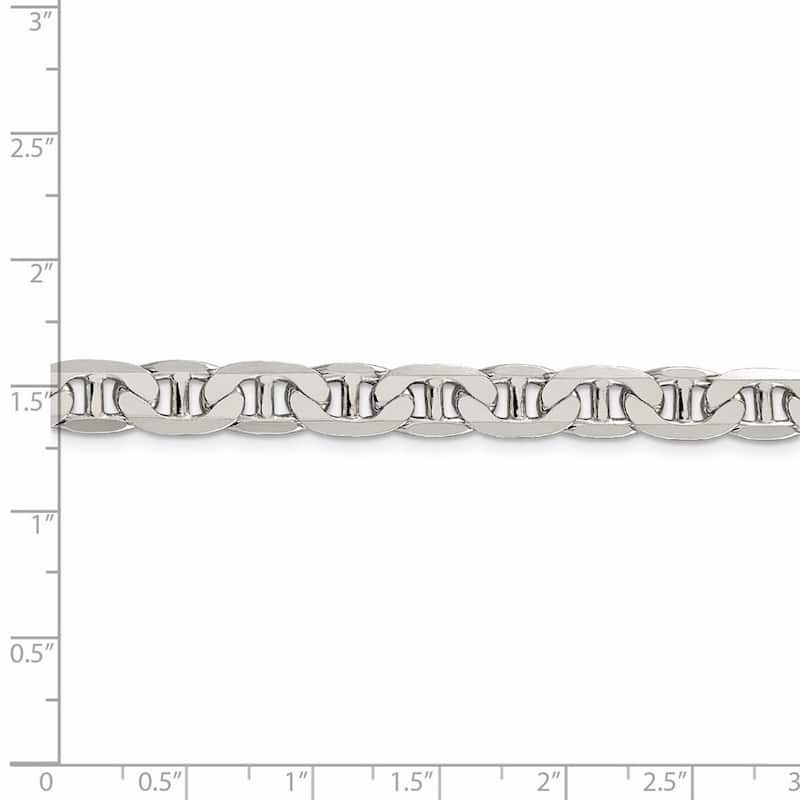 Curata 925 Sterling Silver Solid Polished 7mm Nautical Ship Mariner Anchor Chain Anklet 9 Inch Lobster Claw