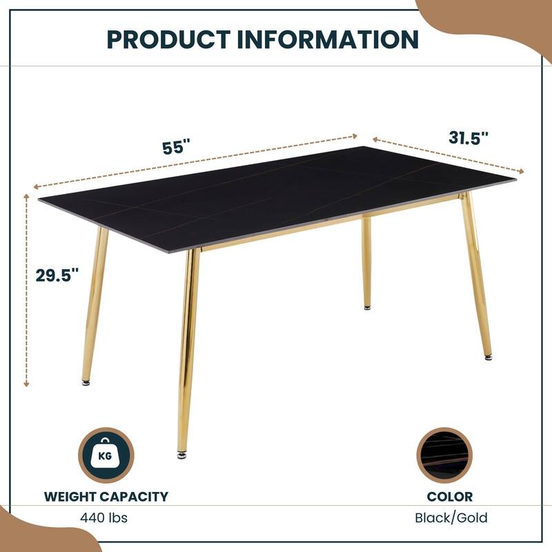 Zayle Dining Table with a 71" Rectangular Top and Gold Steel Base