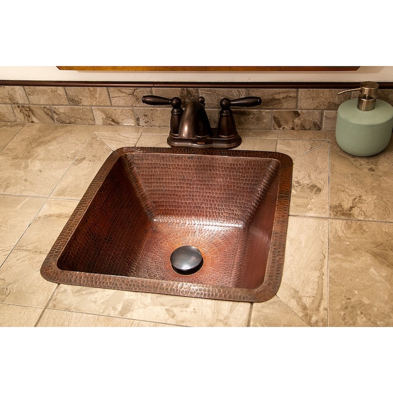 17-in Large Square Hammered Copper Bar/Prep Sink (BS17DB)