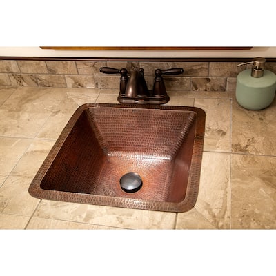 17-in Large Square Hammered Copper Bar/Prep Sink (BS17DB)