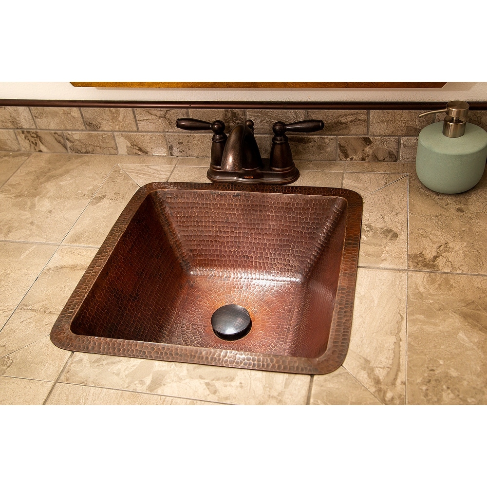 17-in Large Square Hammered Copper Bar/Prep Sink (BS17DB)